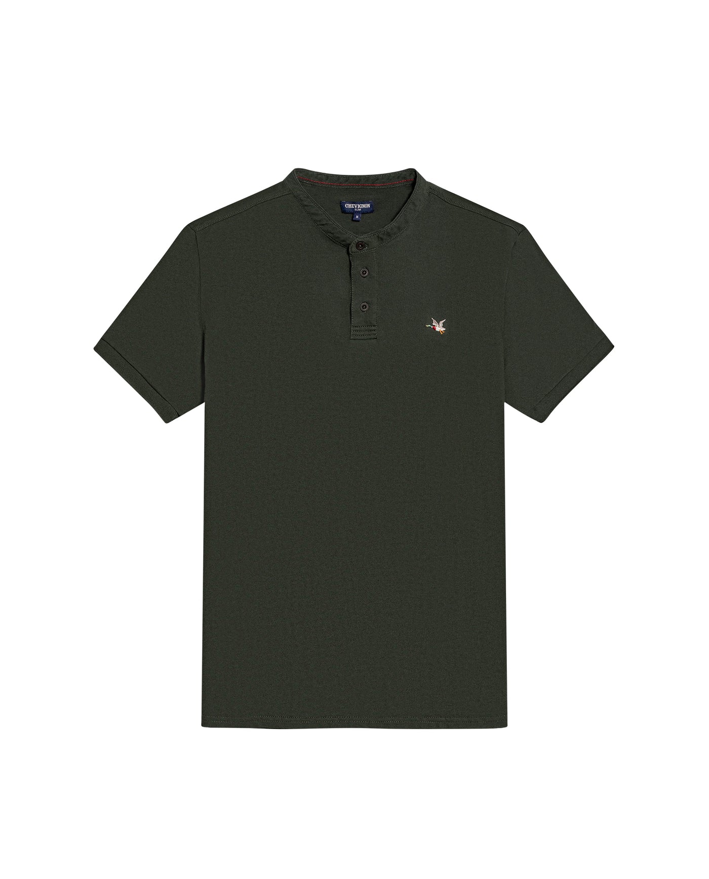 Mens Polo Slim Fit Mandarin Collar Sanforized Cotton Elastane Red Contrast Cuffs Side Vents - Green 63_601H002_VER190509_3
