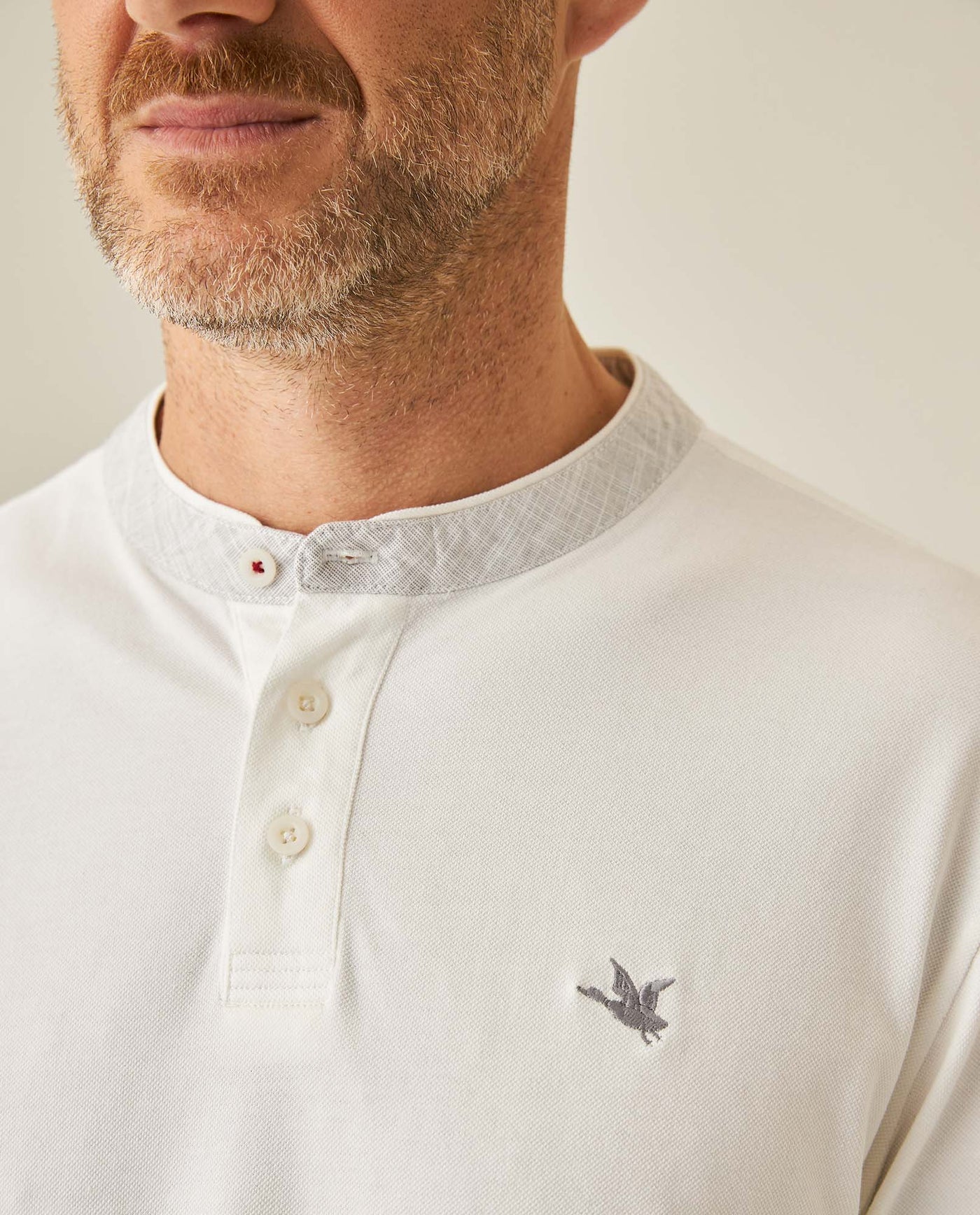 Mens Polo Slim Fit Mandarin Collar Piqué Cotton Elastane Contrast Band Cuffs Embroidered Duck - Raw 63_601H003_CRU110606_5