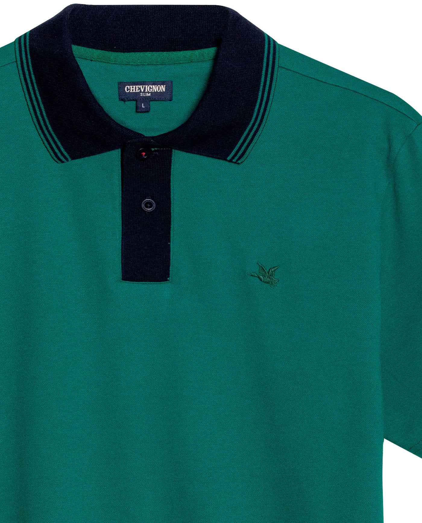 Mens Polo Slim Fit Short Sleeve Preppy Style Cotton Elastane Contrast Collar Placket Vibrant Duck - Green 63_601H004_VER185322_8