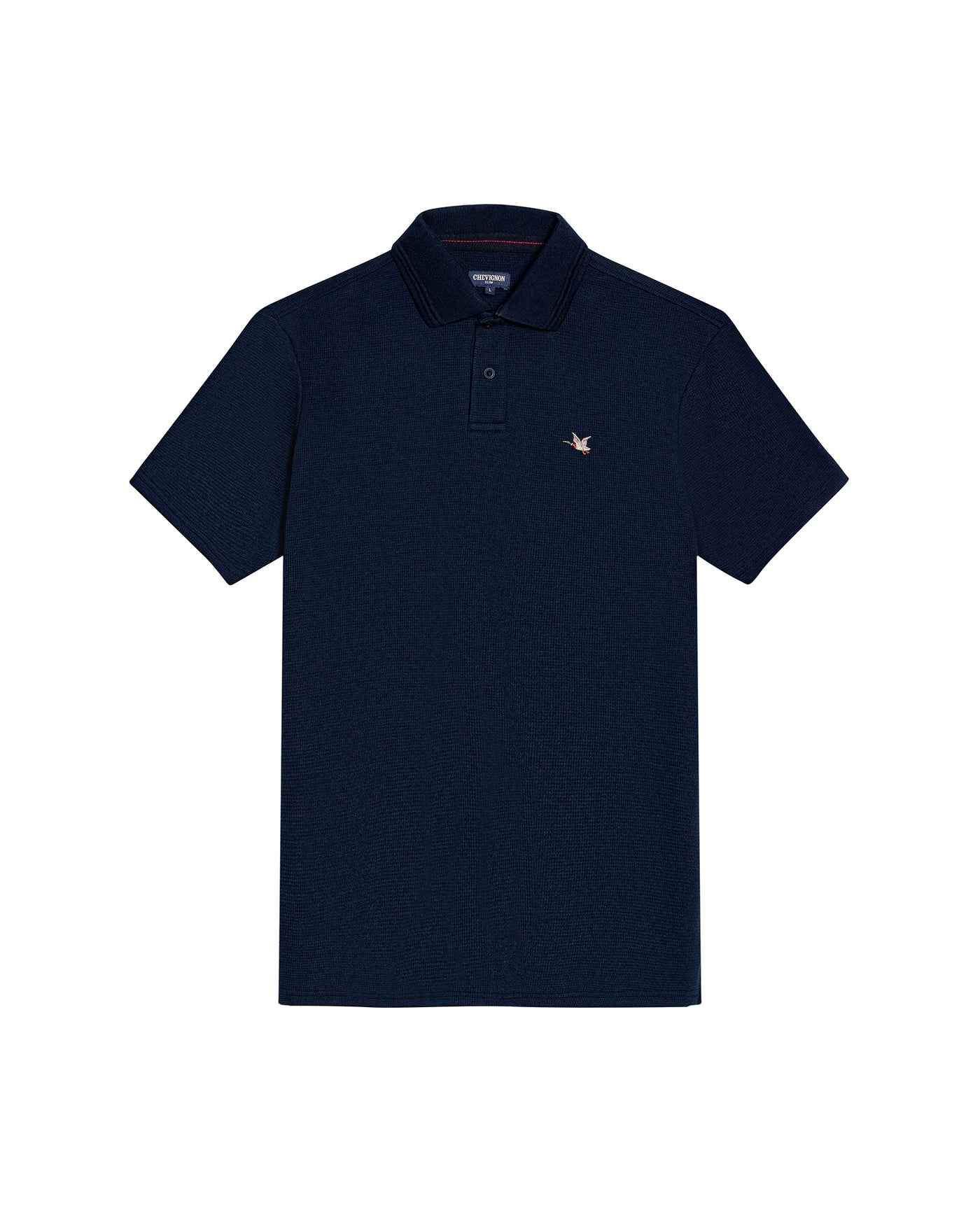 Mens Polo Slim Fit Short Sleeve Waffle Texture Cotton Polyester Vibrant Embroidered Duck - Blue 63_601H005_AZU193924_3