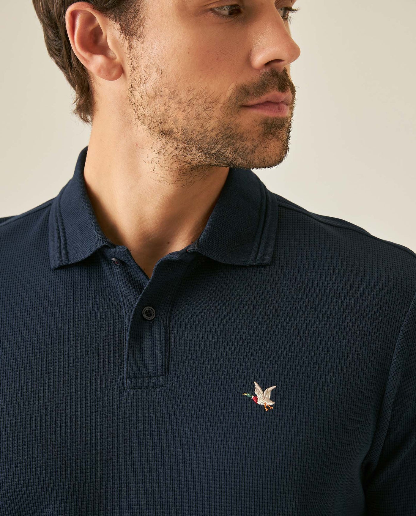 Mens Polo Slim Fit Short Sleeve Waffle Texture Cotton Polyester Vibrant Embroidered Duck - Blue 63_601H005_AZU193924_5