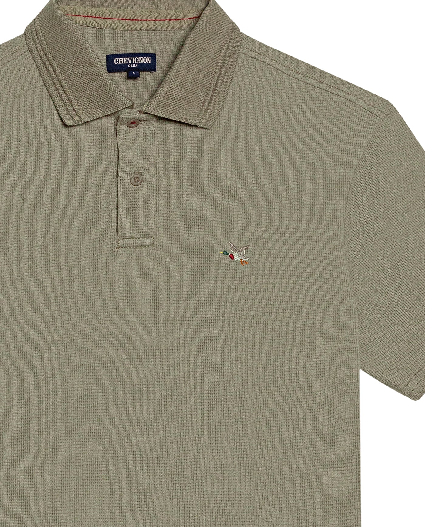 Mens Polo Slim Fit Short Sleeve Waffle Texture Cotton Polyester Vibrant Embroidered Duck - Green 63_601H005_VER170619_3