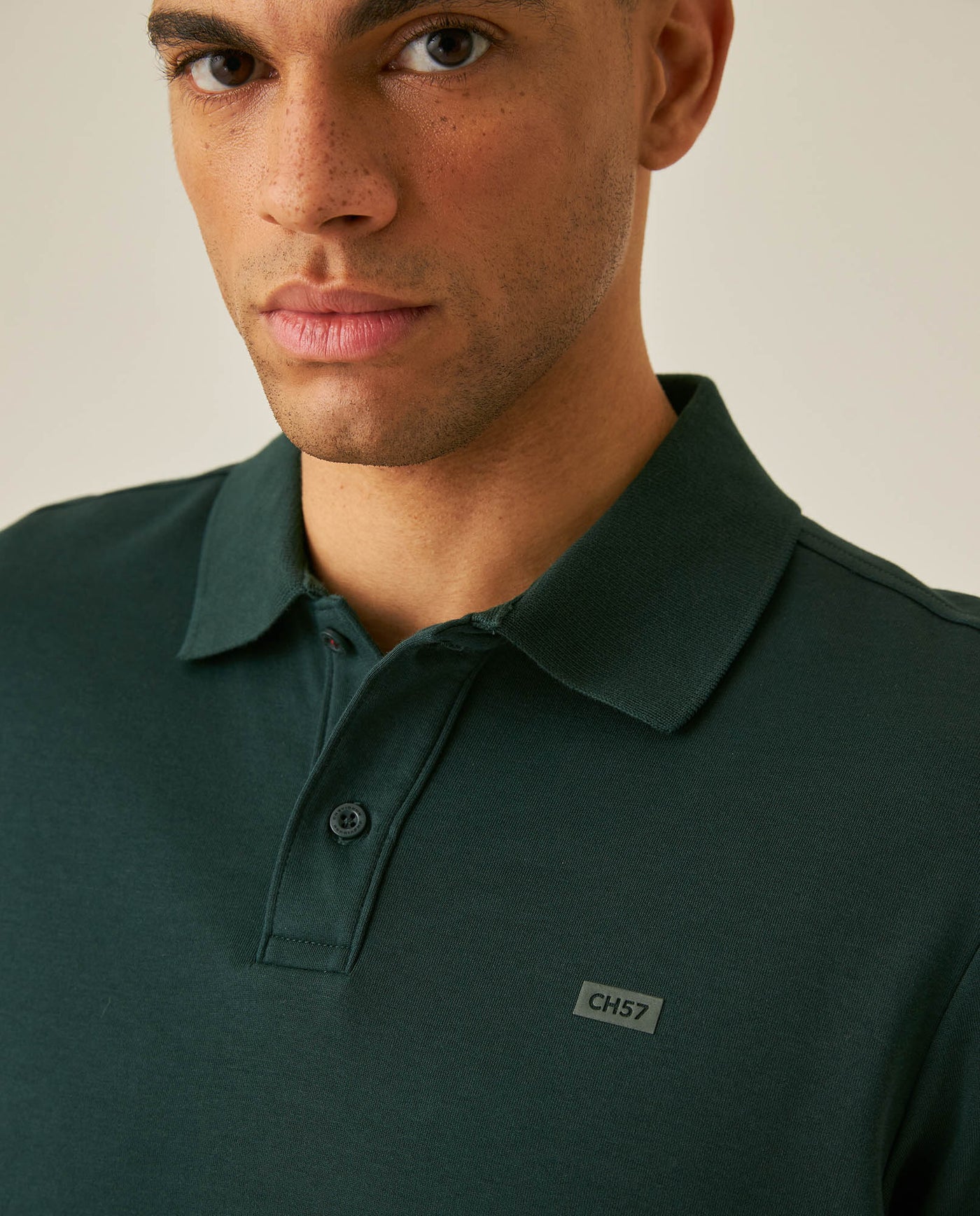 Mens Polo Shirt Slim Fit Short Sleeve Sanforized Cotton Polyester Distinctive Chest Print - Dark Green 63_601H006_VER195406_5