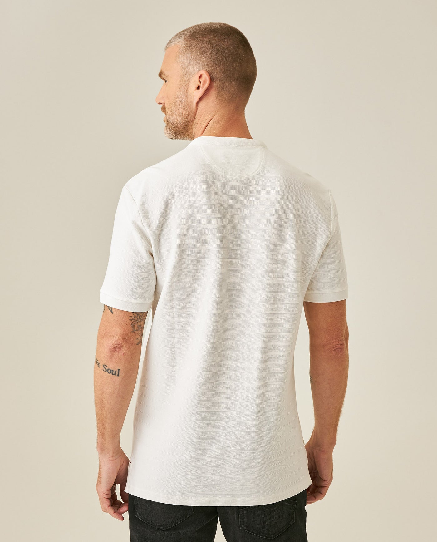 Mens Polo Shirt Classic Fit Mandarin Collar Short Sleeve Piqué Jacquard Cotton Contrast Details - Raw 63_601H007_CRU110606_6