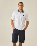 Men's Polo Shirt Classic Fit Short Sleeve Piqué Cotton Elastane Contrast Collar Mini Appliqué - White