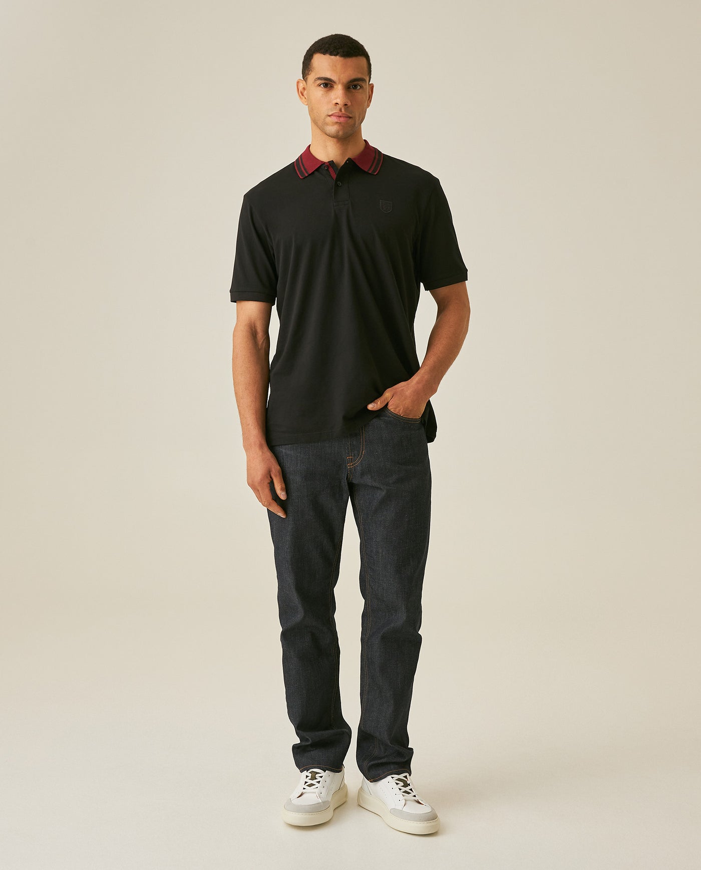 Mens Polo Shirt Classic Fit Short Sleeve Piqué Cotton Elastane Contrast Collar Mini Appliqué - Black 63_601H008_NEG194007_4
