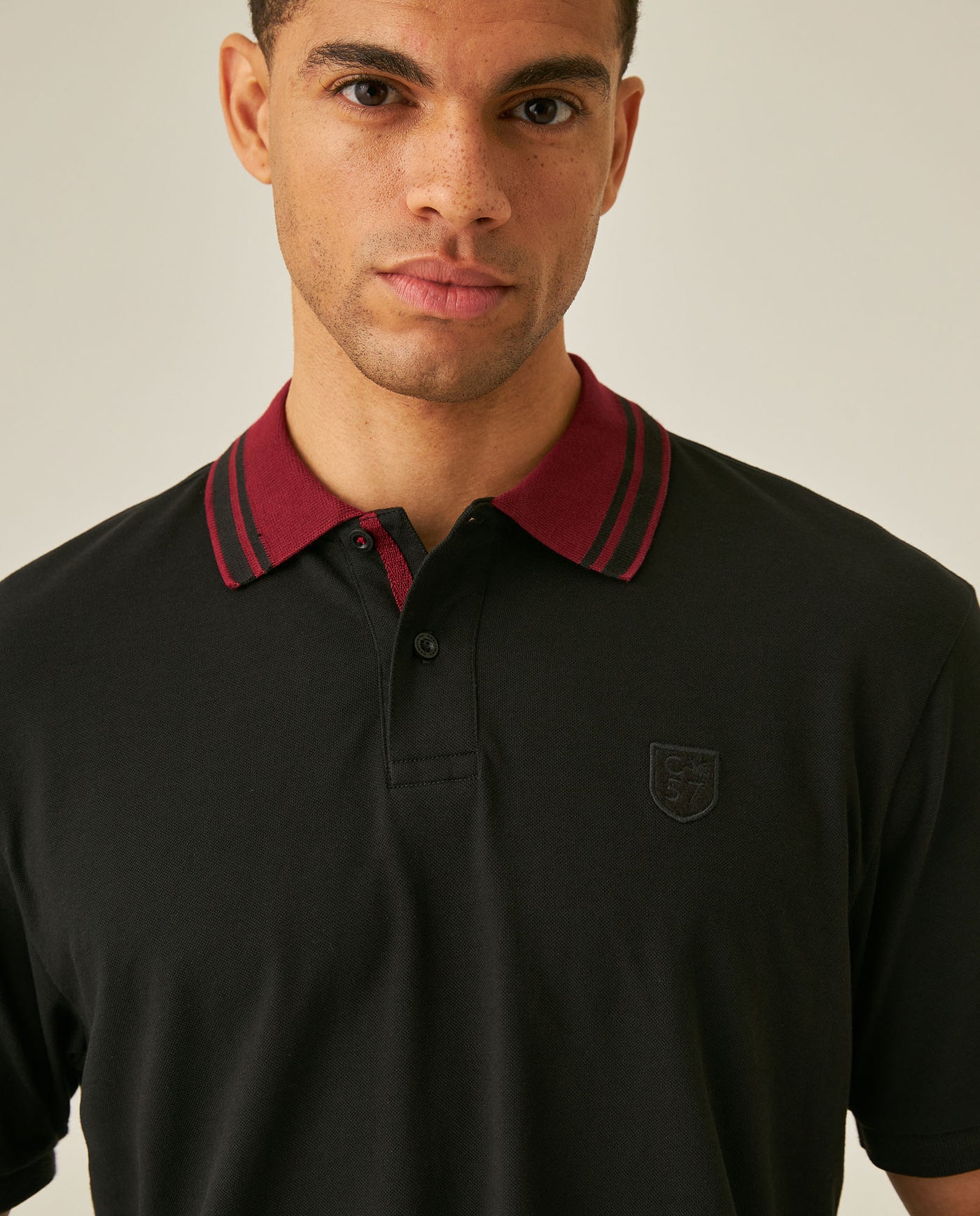 Mens Polo Shirt Classic Fit Short Sleeve Piqué Cotton Elastane Contrast Collar Mini Appliqué - Black 63_601H008_NEG194007_5