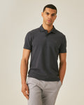 Men's Polo Shirt Slim Fit Short Sleeve Vertical Rib Cotton Embossed Embroidered Duck Knit Details - Gray