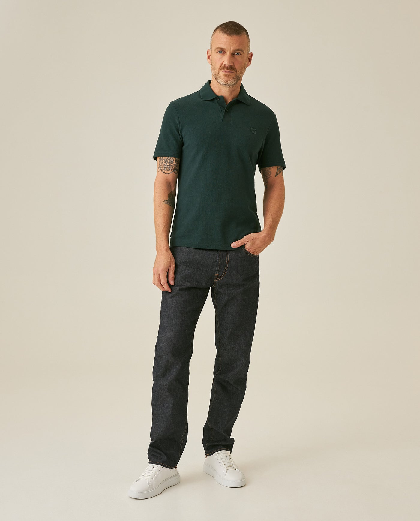 Mens Polo Shirt Slim Fit Short Sleeve Vertical Rib Cotton Embossed Embroidered Duck Knit Details - Dark Green 63_601H009_VER195406_4