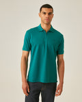 Men's Polo Shirt Classic Fit Zip Closure Piqué Cotton Elastane Minimalist Outline Duck Embroidery - Green