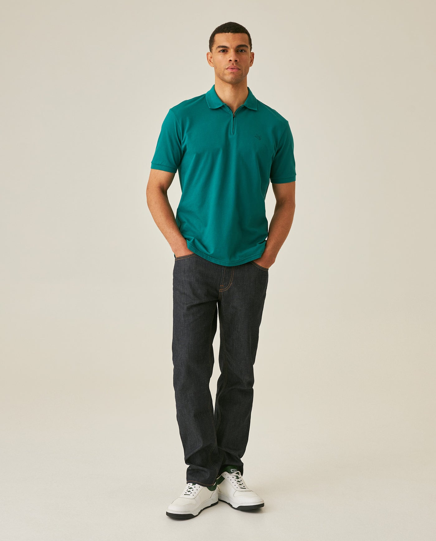 Mens Polo Shirt Classic Fit Zip Closure Piqué Cotton Elastane Minimalist Outline Duck Embroidery - Green 63_601H010_VER185322_4