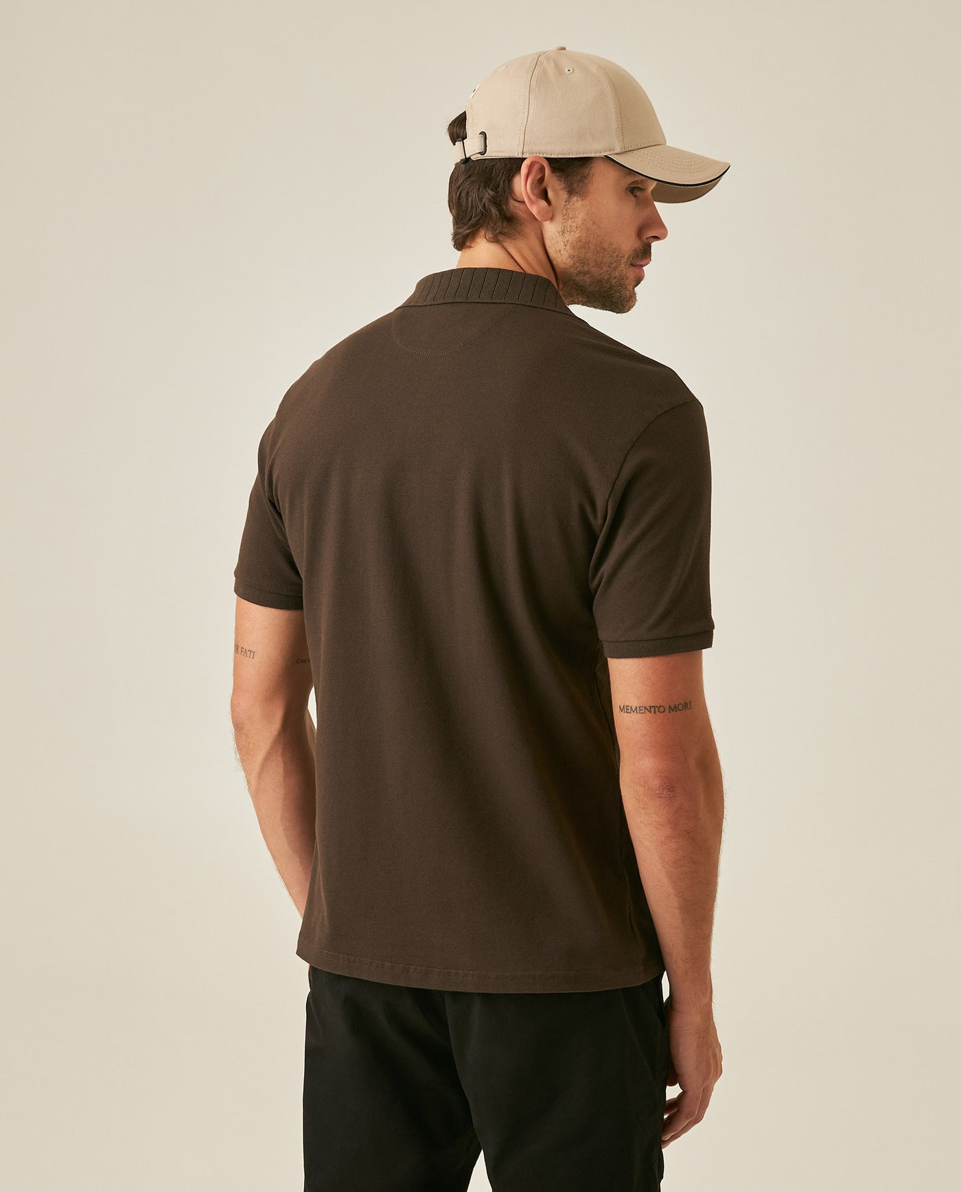 Mens Polo Shirt Slim Fit Short Sleeve V Placket Piqué Cotton Elastane Wide Collar Channel Vibrant Duck - Brown 63_601H012_CAF191016_6