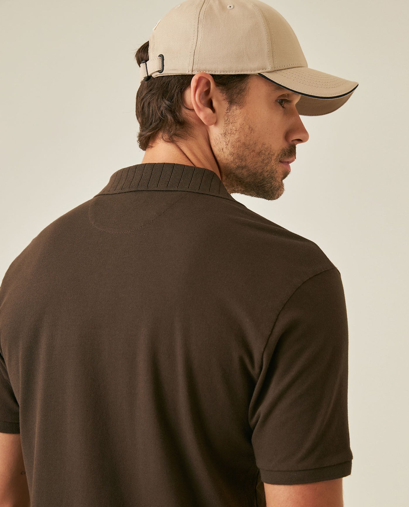 Mens Polo Shirt Slim Fit Short Sleeve V Placket Piqué Cotton Elastane Wide Collar Channel Vibrant Duck - Brown 63_601H012_CAF191016_7