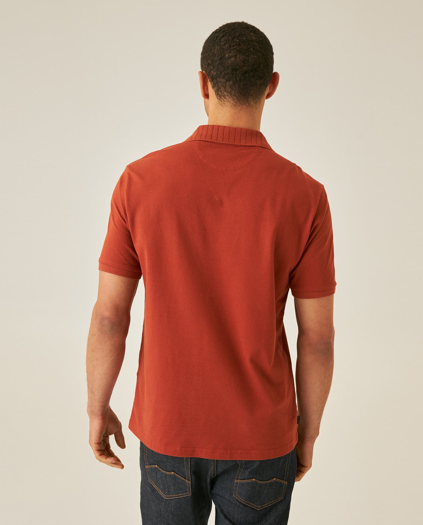 Mens Polo Shirt Slim Fit Short Sleeve V Placket Piqué Cotton Elastane Wide Collar Channel Vibrant Duck - Brown 63_601H012_CAF191245_6