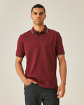Men's Polo Shirt Slim Fit Short Sleeve Internal Placket Piqué Cotton Elastane Contrast Collar Lines - Red