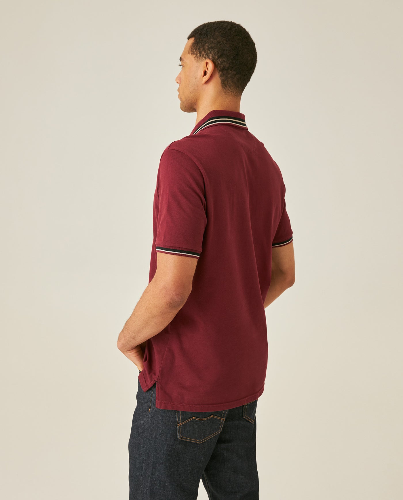 Mens Polo Shirt Slim Fit Short Sleeve Internal Placket Piqué Cotton Elastane Contrast Collar Lines - Red 63_601H013_ROJ191522_6