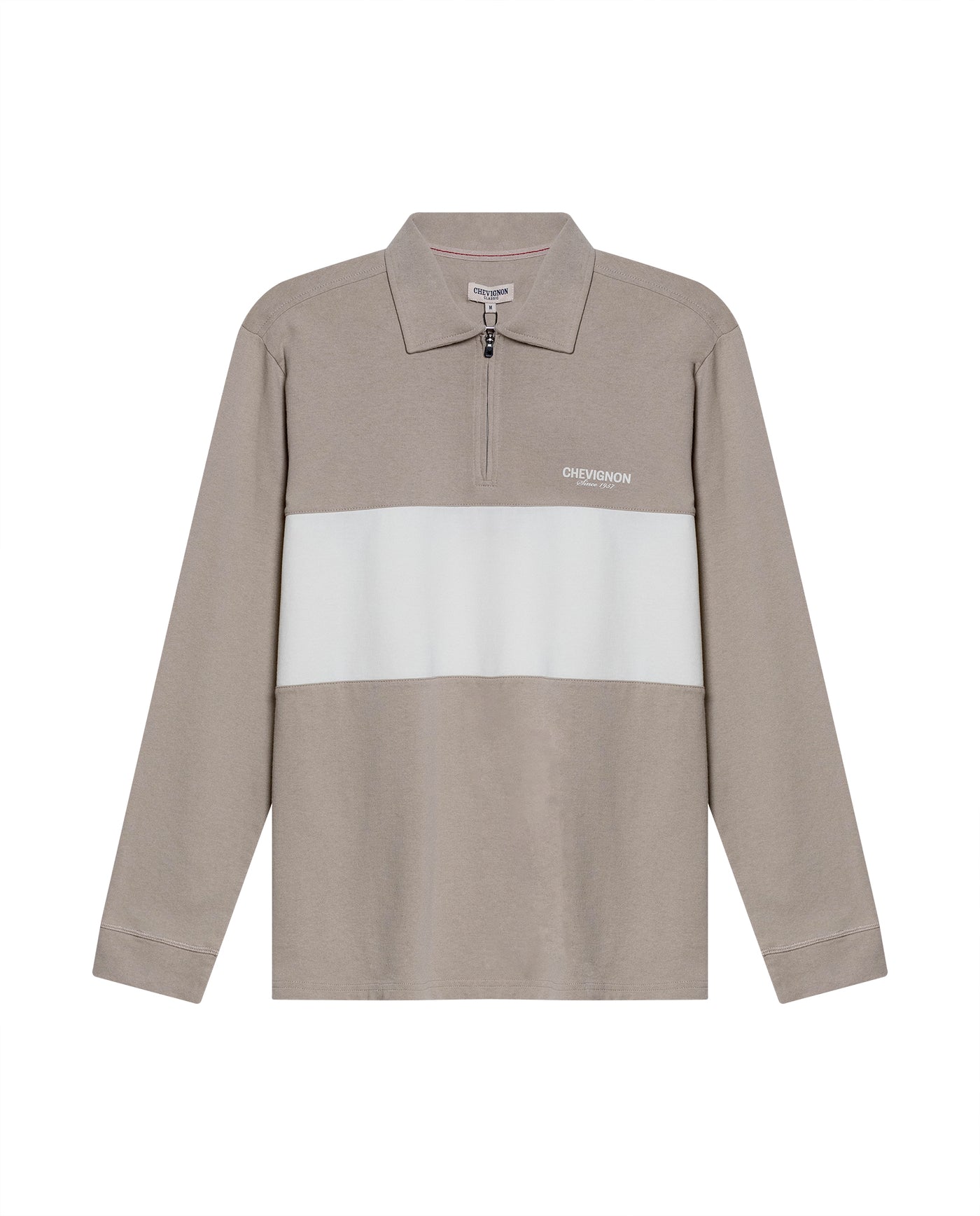 Mens Polo Shirt Classic Fit Long Sleeve Varsity Zip Closure Heavy Cotton Embossed Graphics - Gray 63_601H015_GRI171107_3