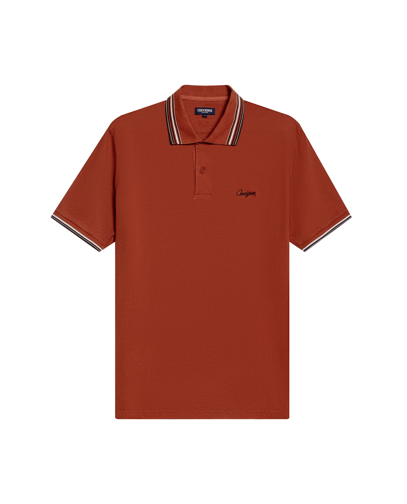 Mens Polo Shirt Classic Fit Short Sleeve Piqué Cotton Elastane Knit Pinstripe Collar Cuffs Embroidered - Brown 63_601H016_CAF191245_3