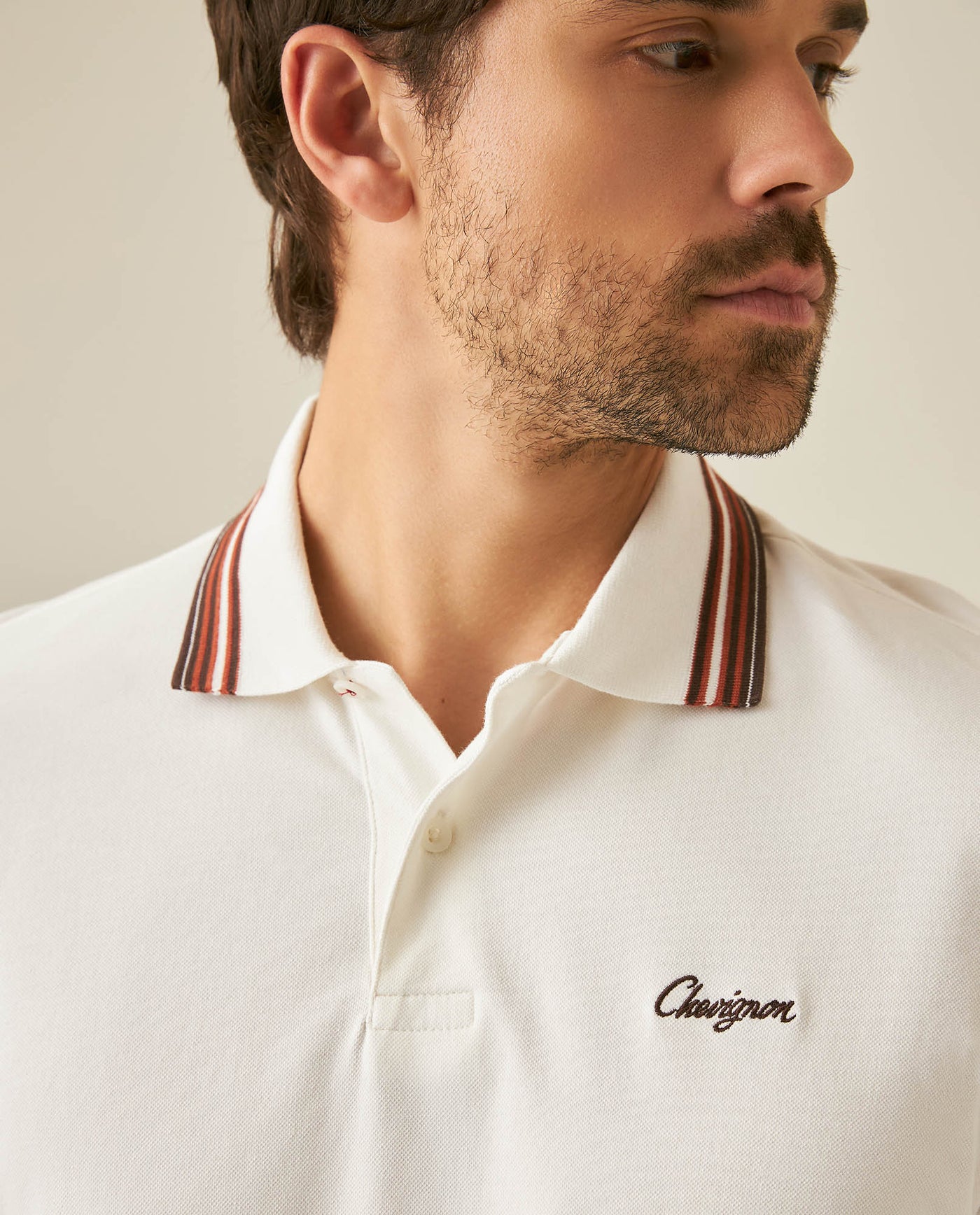 Mens Polo Shirt Classic Fit Short Sleeve Piqué Cotton Elastane Knit Pinstripe Collar Cuffs Embroidered - Raw 63_601H016_CRU110606_5