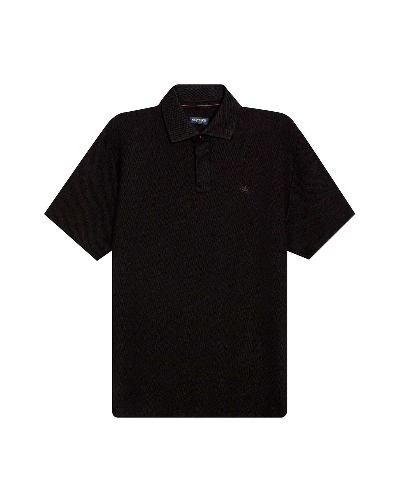 Mens Polo Shirt Classic Fit Short Sleeve Honeycomb Piqué Cotton Hidden Placket Jacquard Collar - Black 63_601H018_NEG194007_3