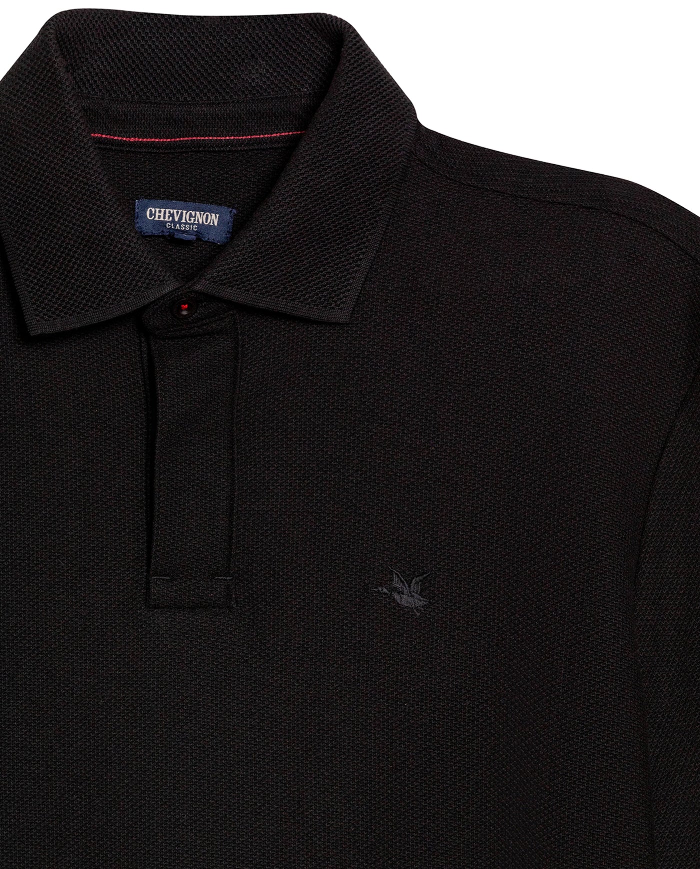 Mens Polo Shirt Classic Fit Short Sleeve Honeycomb Piqué Cotton Hidden Placket Jacquard Collar - Black 63_601H018_NEG194007_8