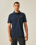 Men's Polo Shirt Slim Fit Short Sleeve Diagonal Piqué Cotton Polyester Large 1957 Embroidery Textured Button - Blue