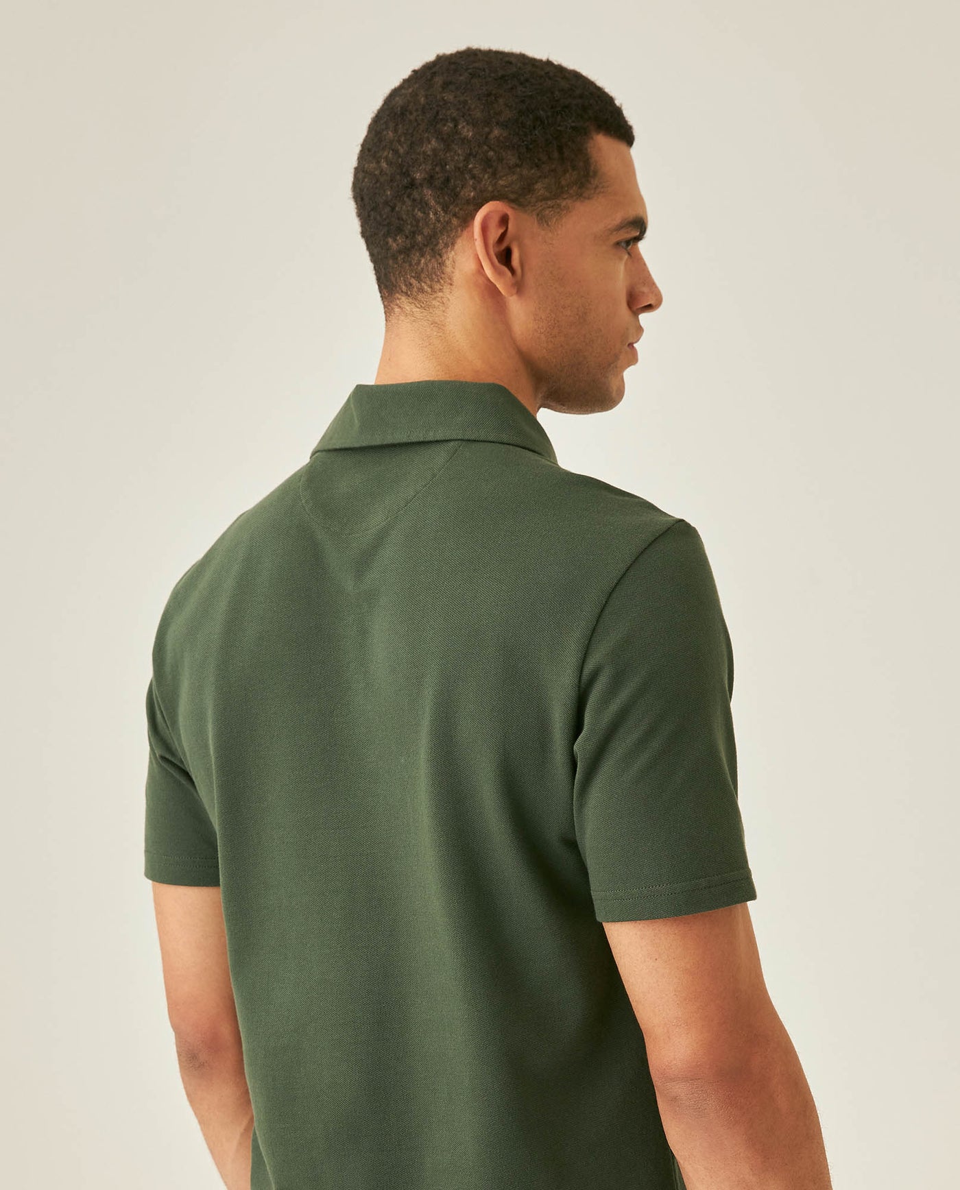 Mens Polo Shirt Slim Fit Short Sleeve Diagonal Piqué Cotton Polyester Large 1957 Embroidery Textured Button - Green 63_601H022_VER190414_7
