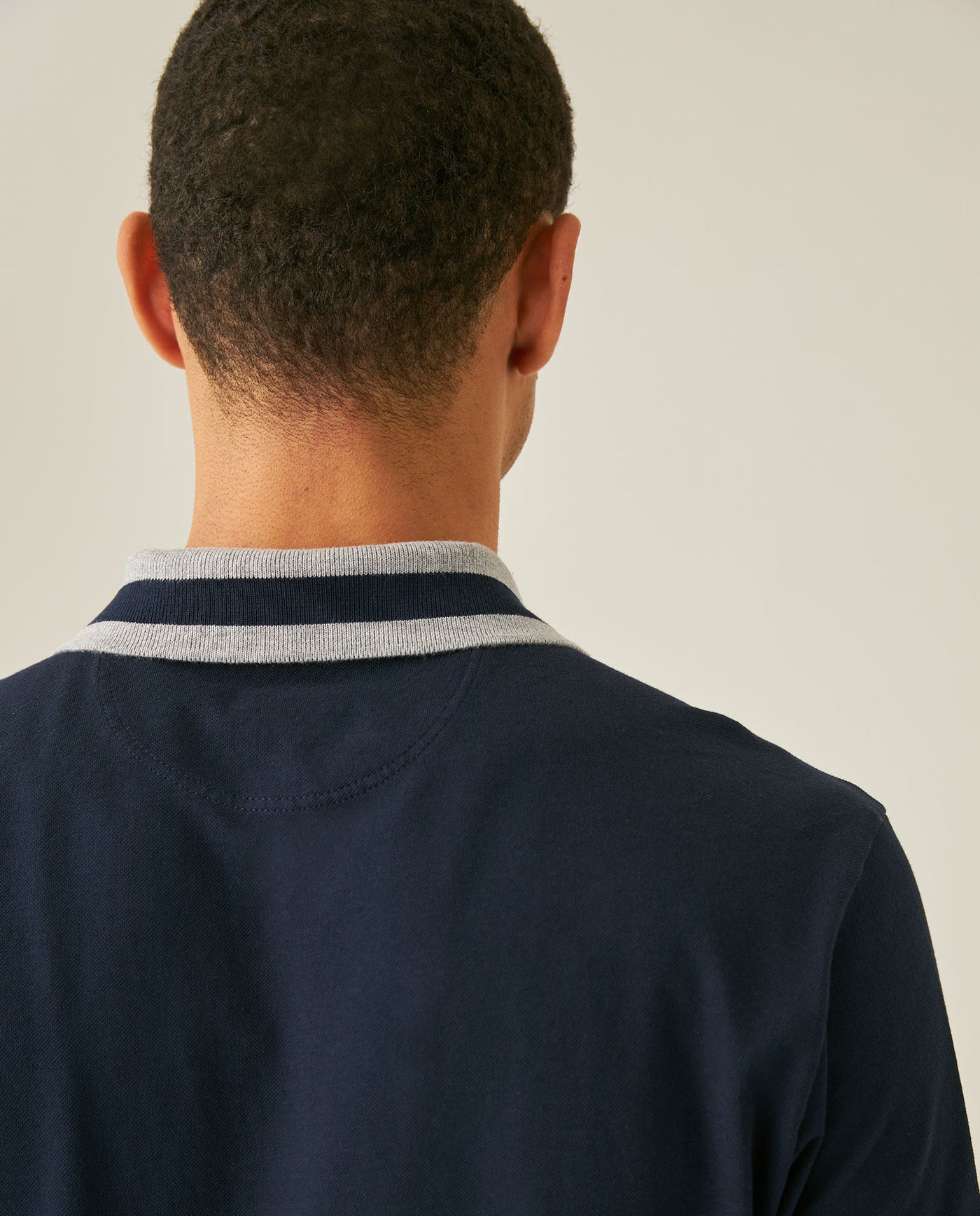 Mens Polo Shirt Slim Fit Short Sleeve Piqué Cotton Elastane Renewed Placket Contrast Block Collar - Blue 63_601H023_AZU193924_7