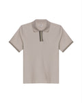 Men's Polo Shirt Slim Fit Short Sleeve Piqué Cotton Viscose Hidden Knit Placket Vibrant Stripe - Beige