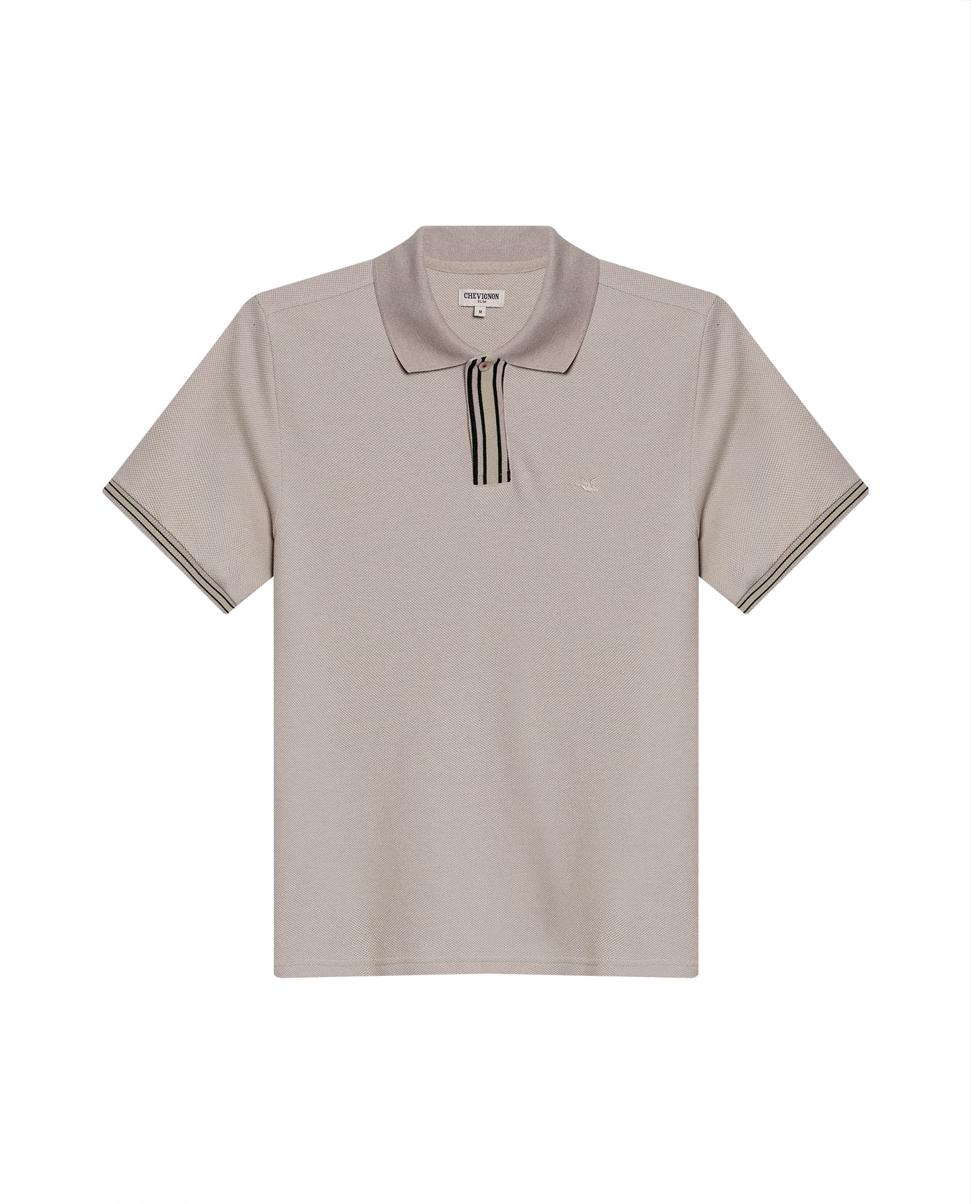 Mens Polo Shirt Slim Fit Short Sleeve Piqué Cotton Viscose Hidden Knit Placket Vibrant Stripe - Beige 63_601H024_BEI161010_0
