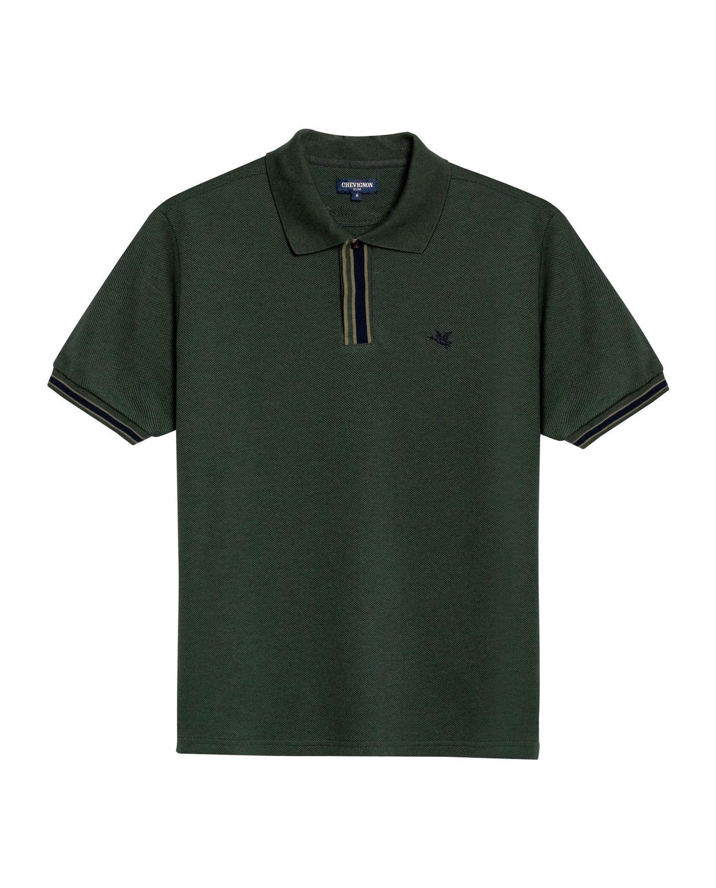 Mens Polo Shirt Slim Fit Short Sleeve Piqué Cotton Viscose Hidden Knit Placket Vibrant Stripe - Green 63_601H024_VER190509_3