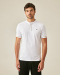 Men's Polo Shirt Slim Fit Mandarin Collar Short Sleeve Piqué Cotton Elastane Contrast Bias Details - White