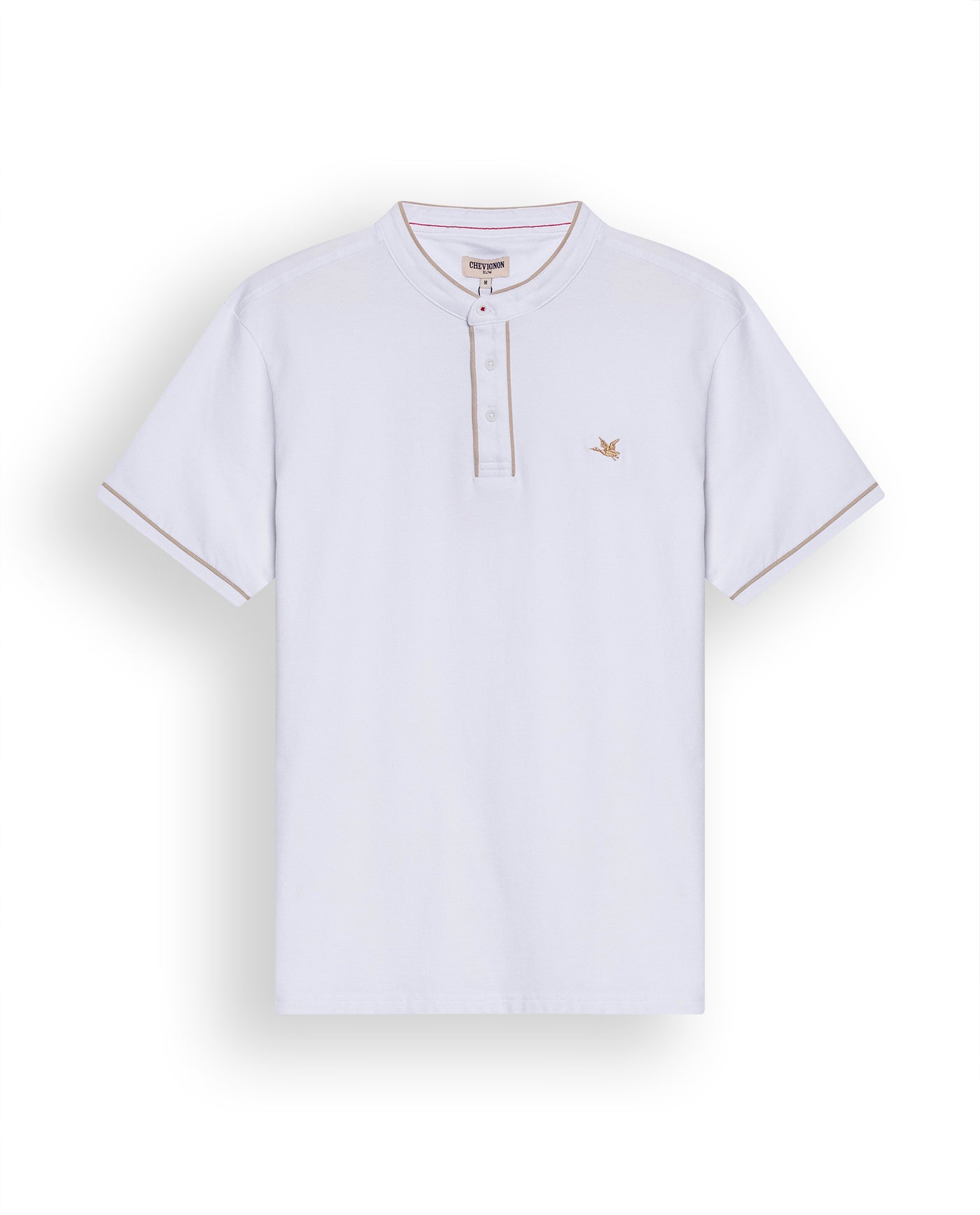 Mens Polo Shirt Slim Fit Mandarin Collar Short Sleeve Piqué Cotton Elastane Contrast Bias Details - White 63_601H027_BLA110601_3