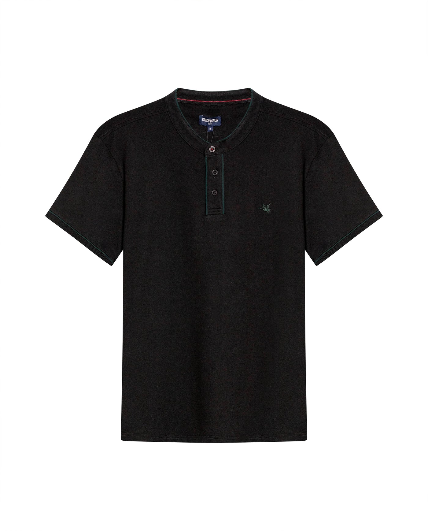 Mens Polo Shirt Slim Fit Mandarin Collar Short Sleeve Piqué Cotton Elastane Contrast Bias Details - Black 63_601H027_NEG194007_3