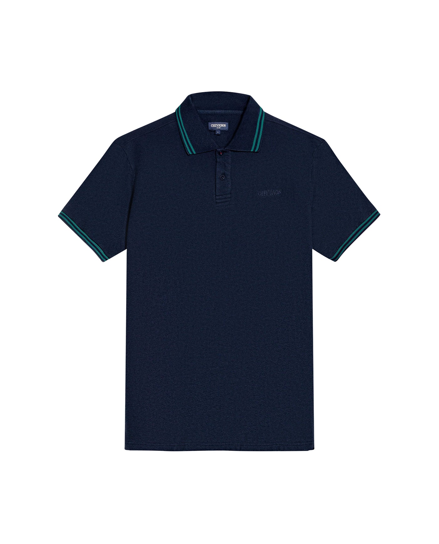 Mens Polo Shirt Slim Fit Short Sleeve Textured Cotton Knit Simulation Contrast Stripe Collar Cuffs - Blue 63_601H029_AZU193924_3