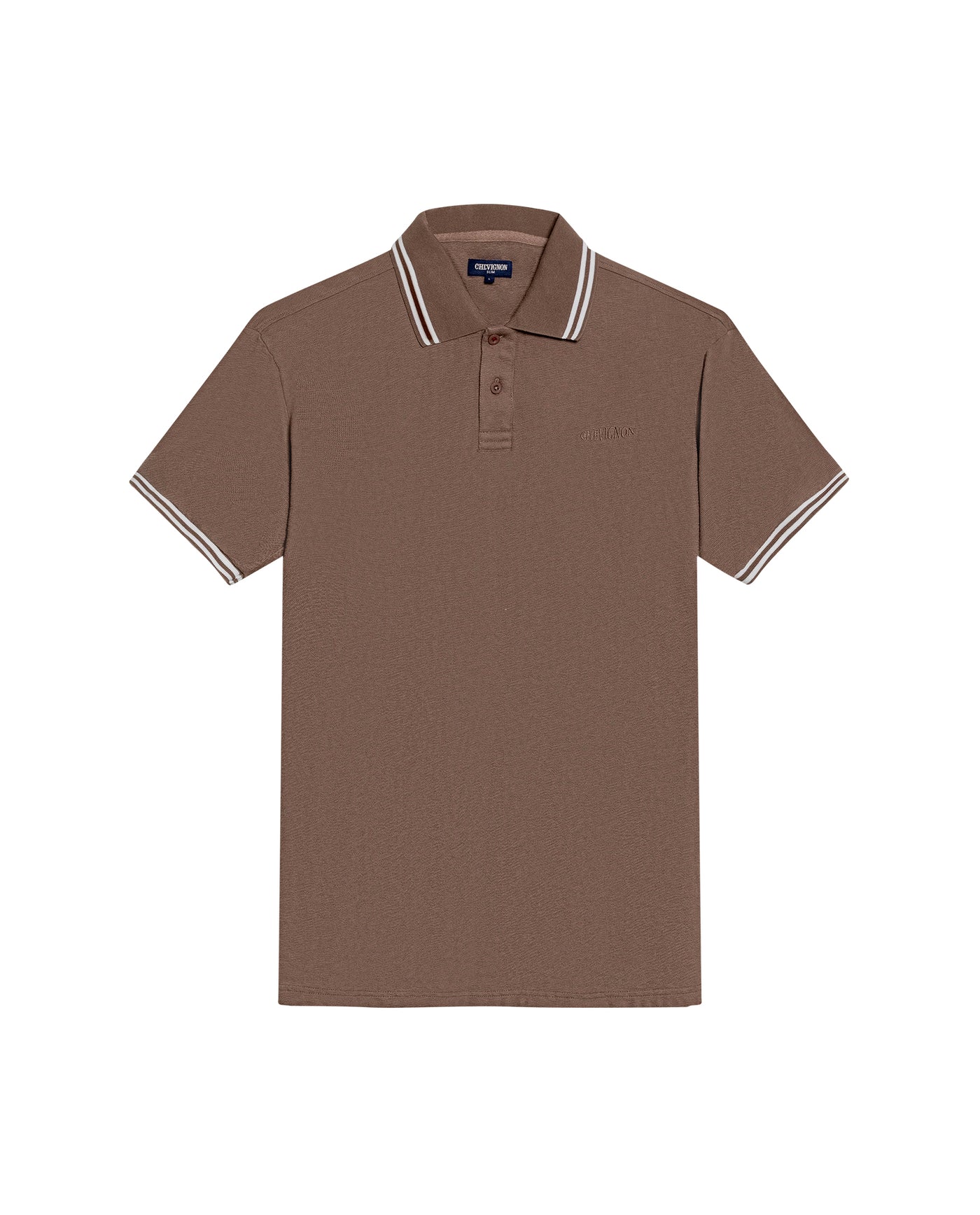Mens Polo Shirt Slim Fit Short Sleeve Textured Cotton Knit Simulation Contrast Stripe Collar Cuffs - Brown 63_601H029_CAF190840_3