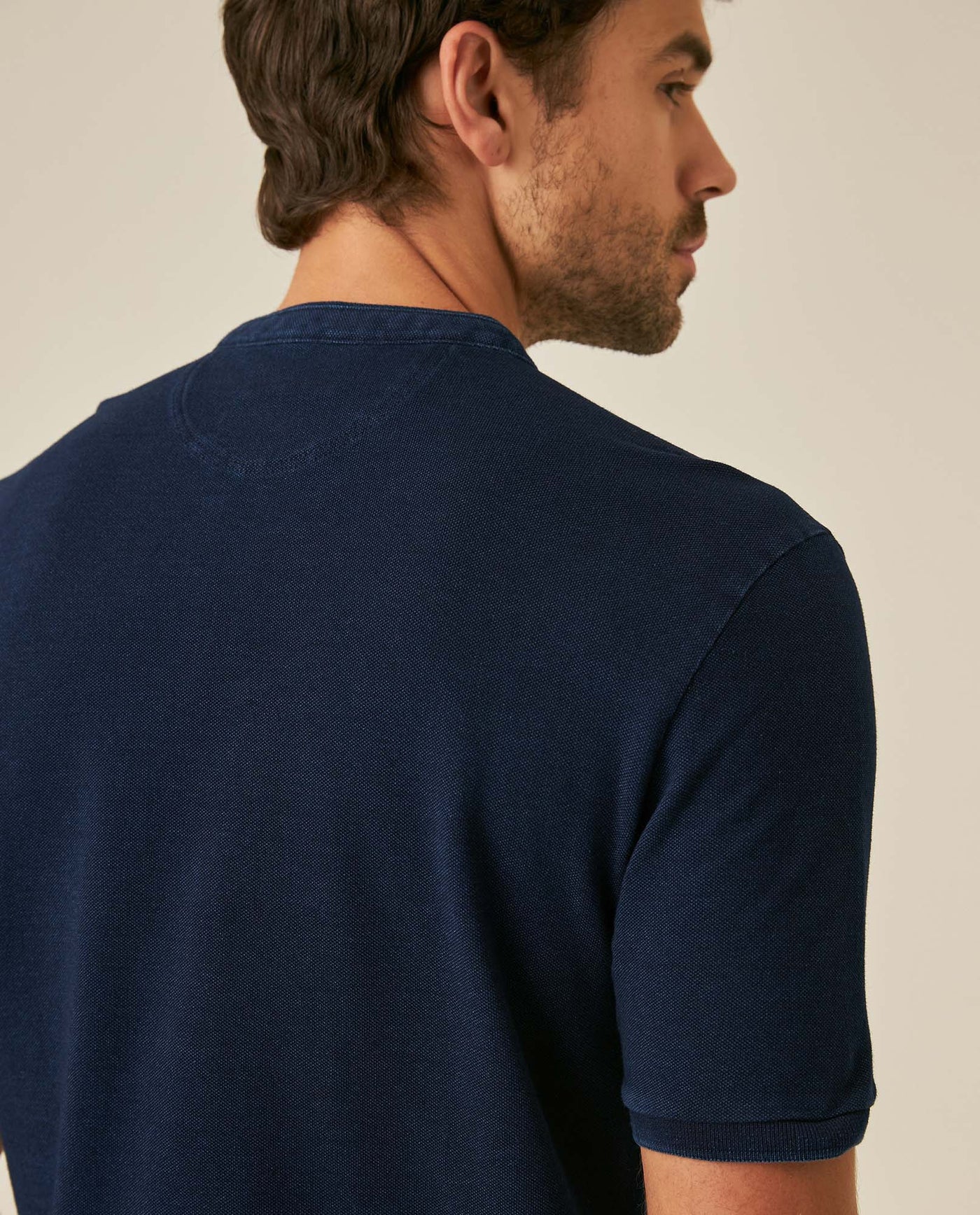 Mens Polo Shirt Slim Fit Mandarin Collar Short Sleeve Cotton Denim Yarns Embroidered Collar Vibrant Duck - Blue 63_601H031_AZU193924_7