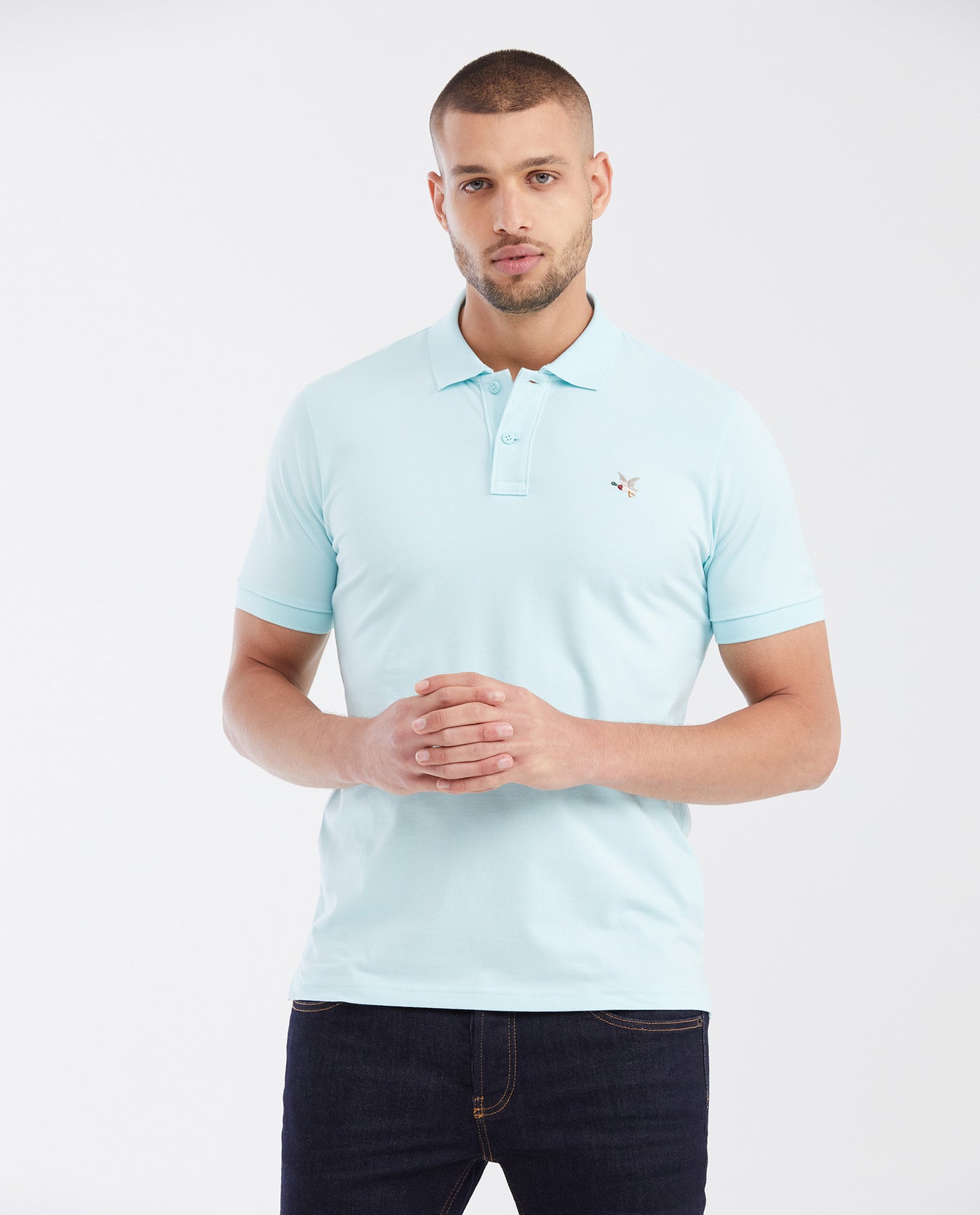 Mens Slim Fit Cotton Blend Polo Shirt - Blue 63_602G001_AZU124608_0