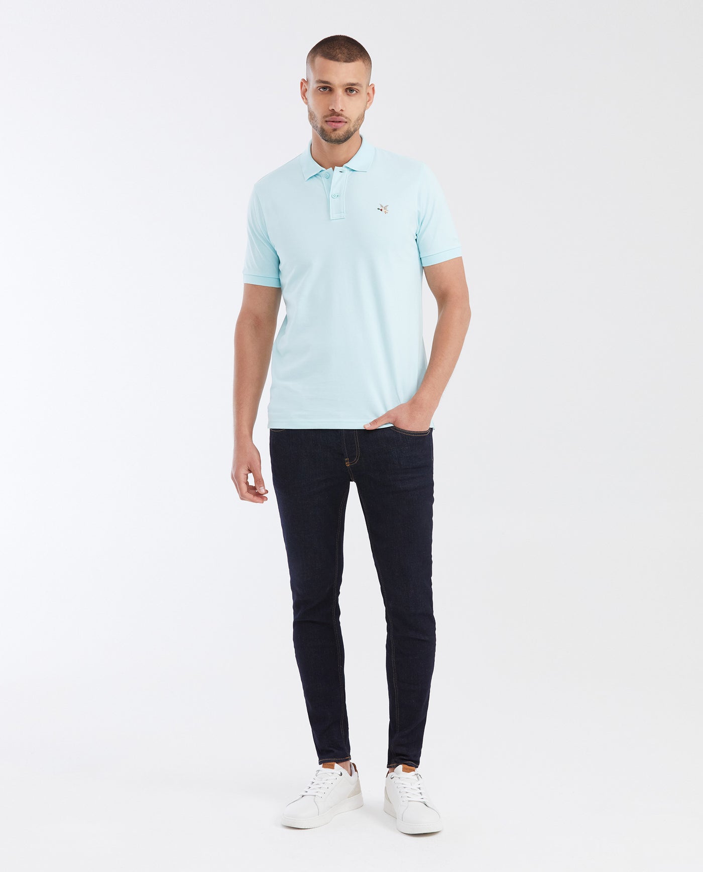 Mens Slim Fit Cotton Blend Polo Shirt - Blue 63_602G001_AZU124608_3