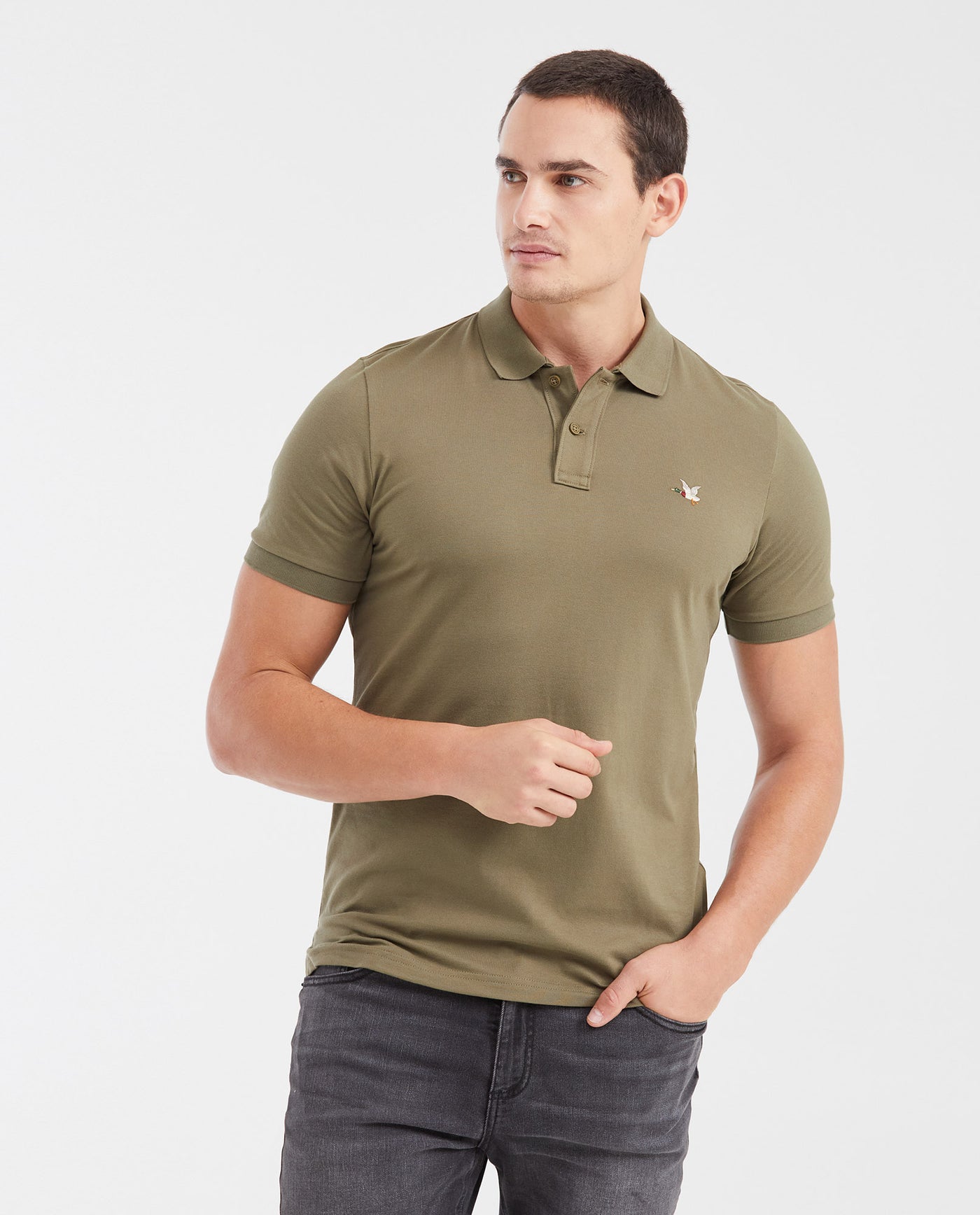 Mens Slim Fit Cotton Blend Polo Shirt - Green 63_602G001_VER180521_0
