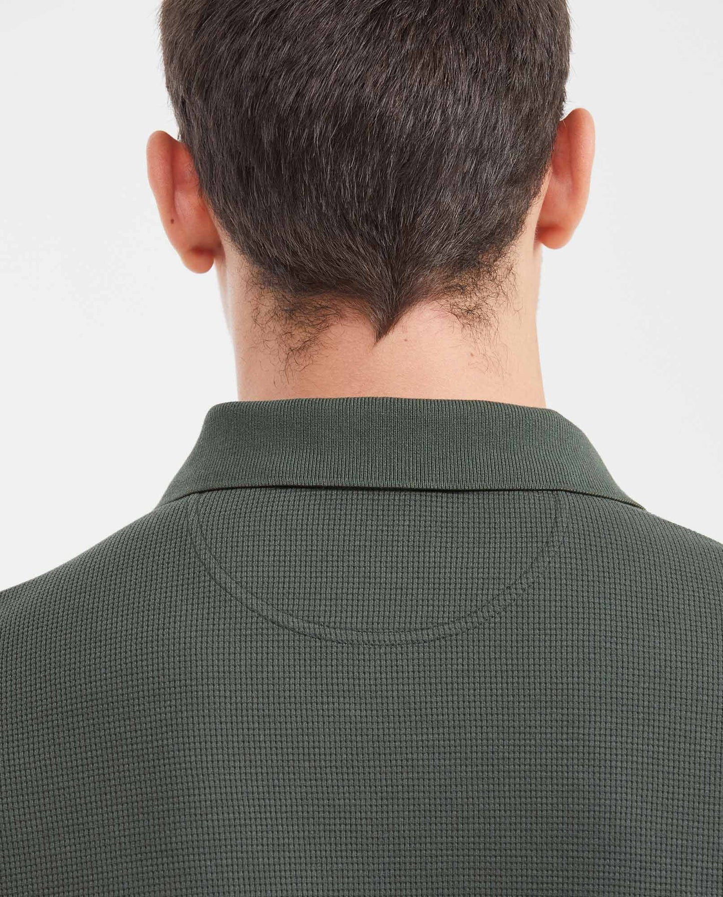 Men's Slim Fit Polo Shirt with Waffle Texture and Hidden Buttons - Green - 5