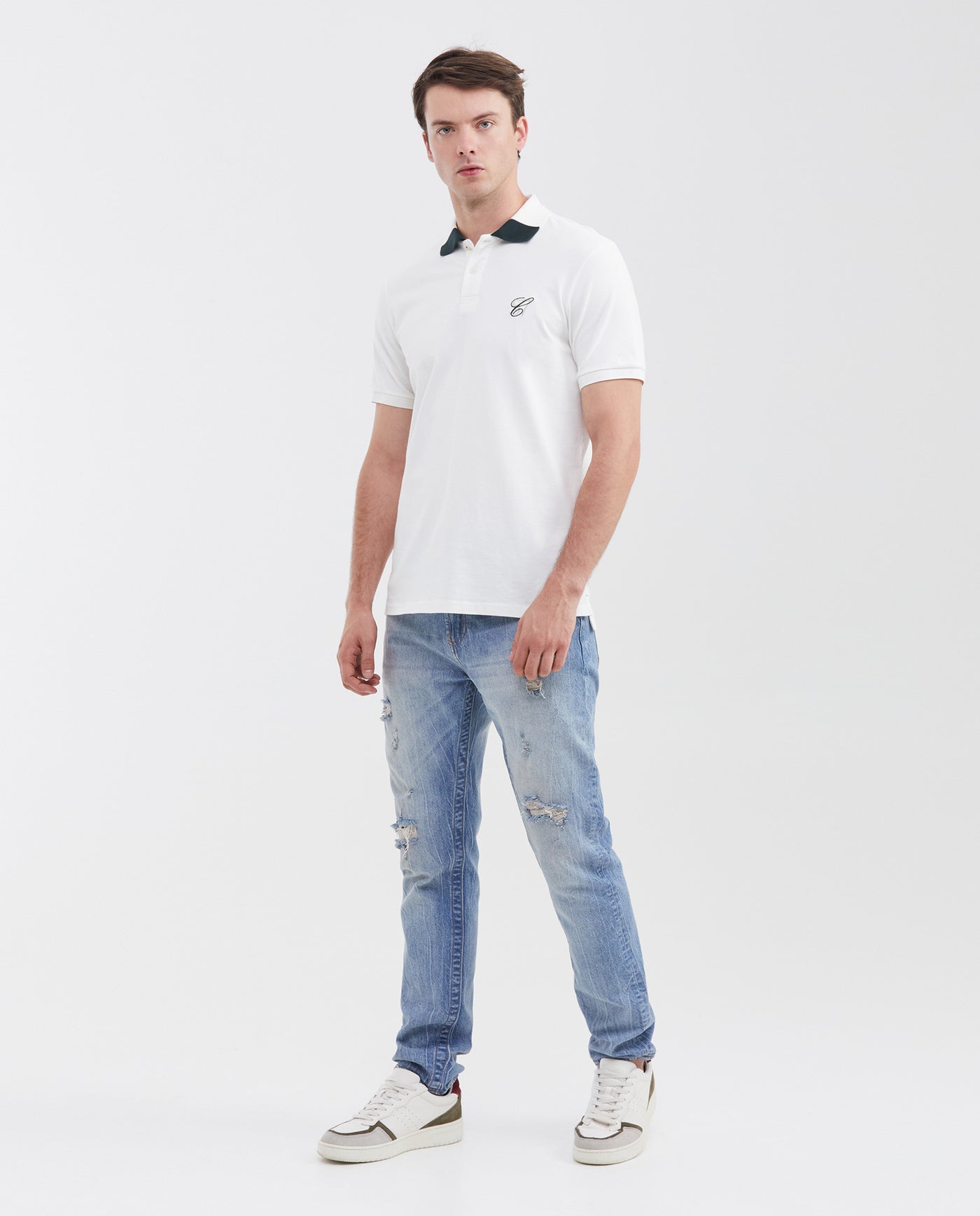Men's Slim Fit Polo Shirt with Color Block Collar - Raw 602G018 - 2
