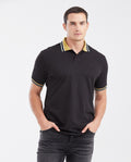 Men's Polo Shirt Classic Fit with Contrast Line Collar - Black