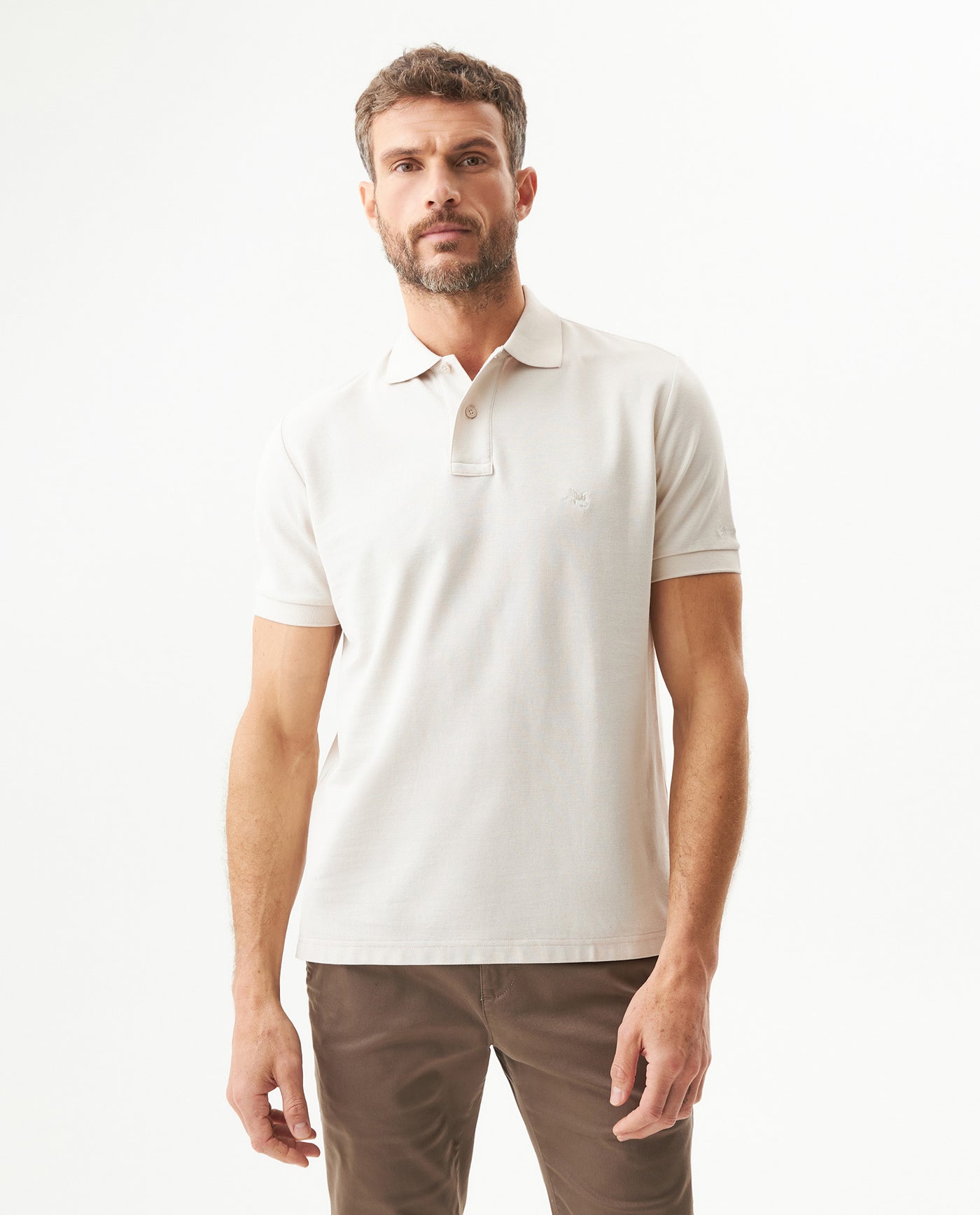 Mens Regular Fit Short Sleeve Polo Shirt in Cotton, Compass - Brown 63_609G000_CAF171311_0