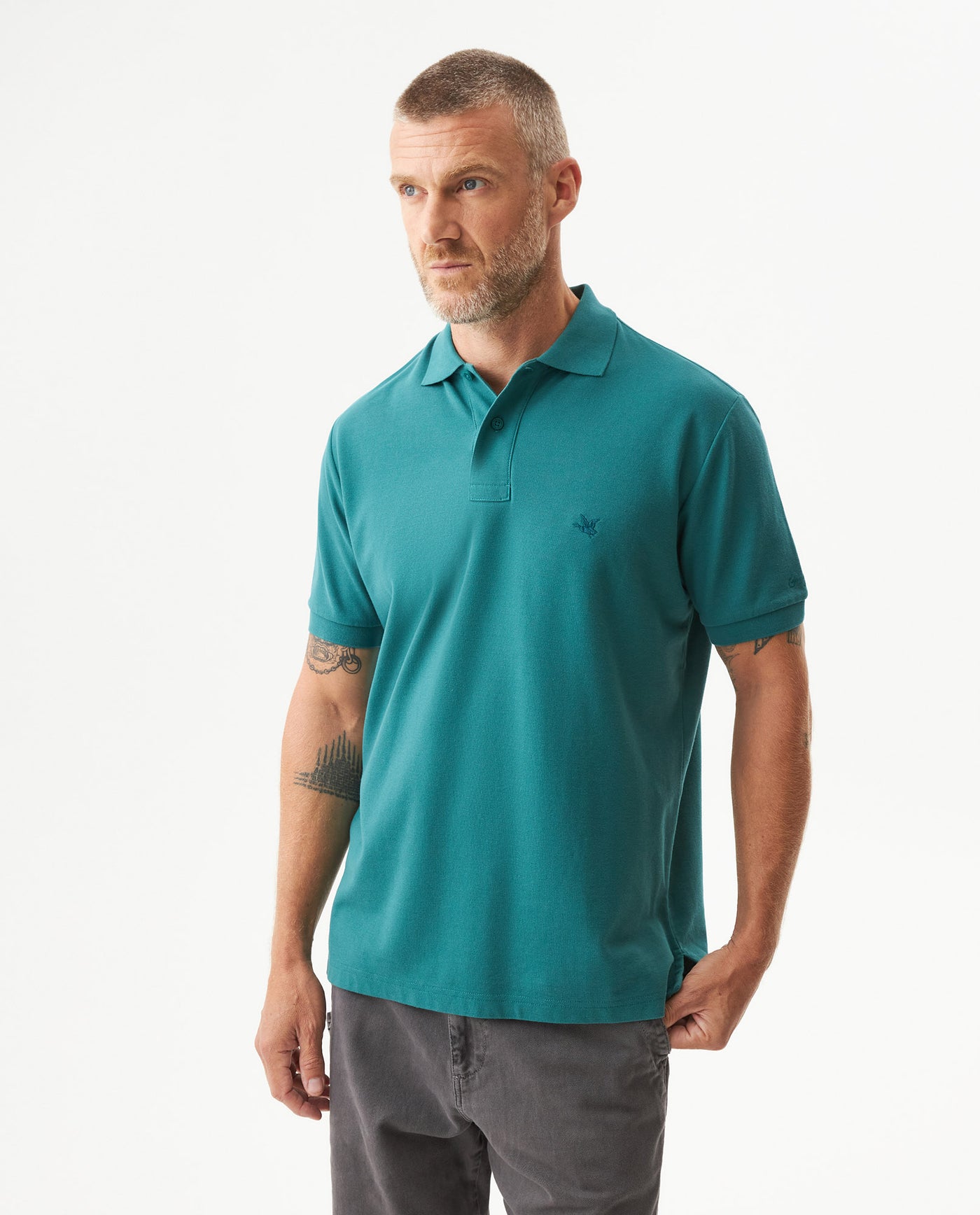 Mens Regular Fit Short Sleeve Polo Shirt in Cotton, Compass - Green 63_609G000_VER185315_0