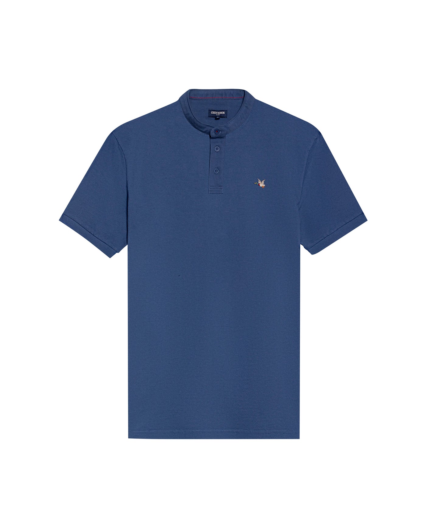 Men's Slim Fit Mandarin Collar Polo Shirt in Cotton Stretch Blend, Marine 609G002 - 2
