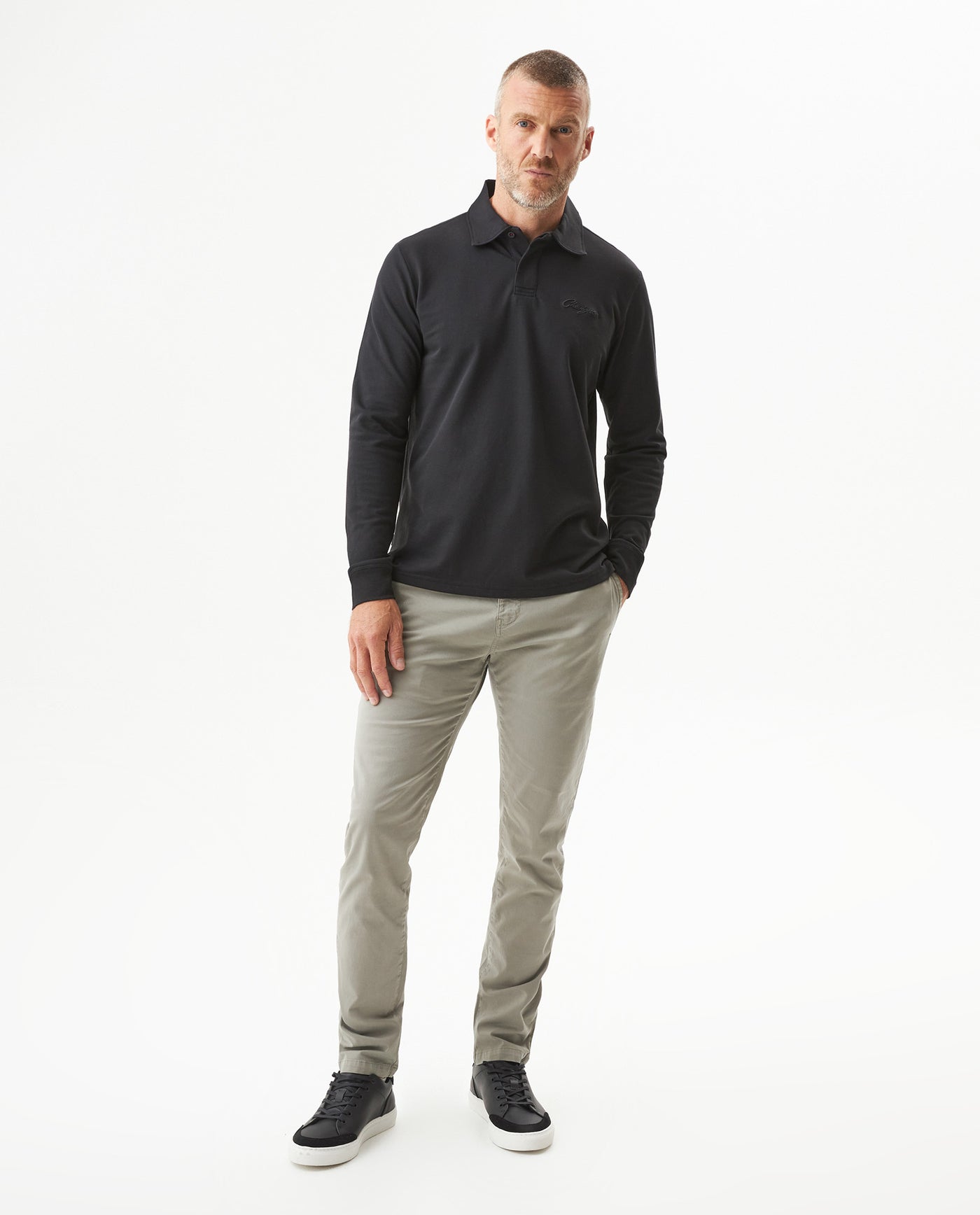Men's Long Sleeve Relaxed Fit Polo Shirt in Cotton-Polyester Blend, Dock 609G004 - 3