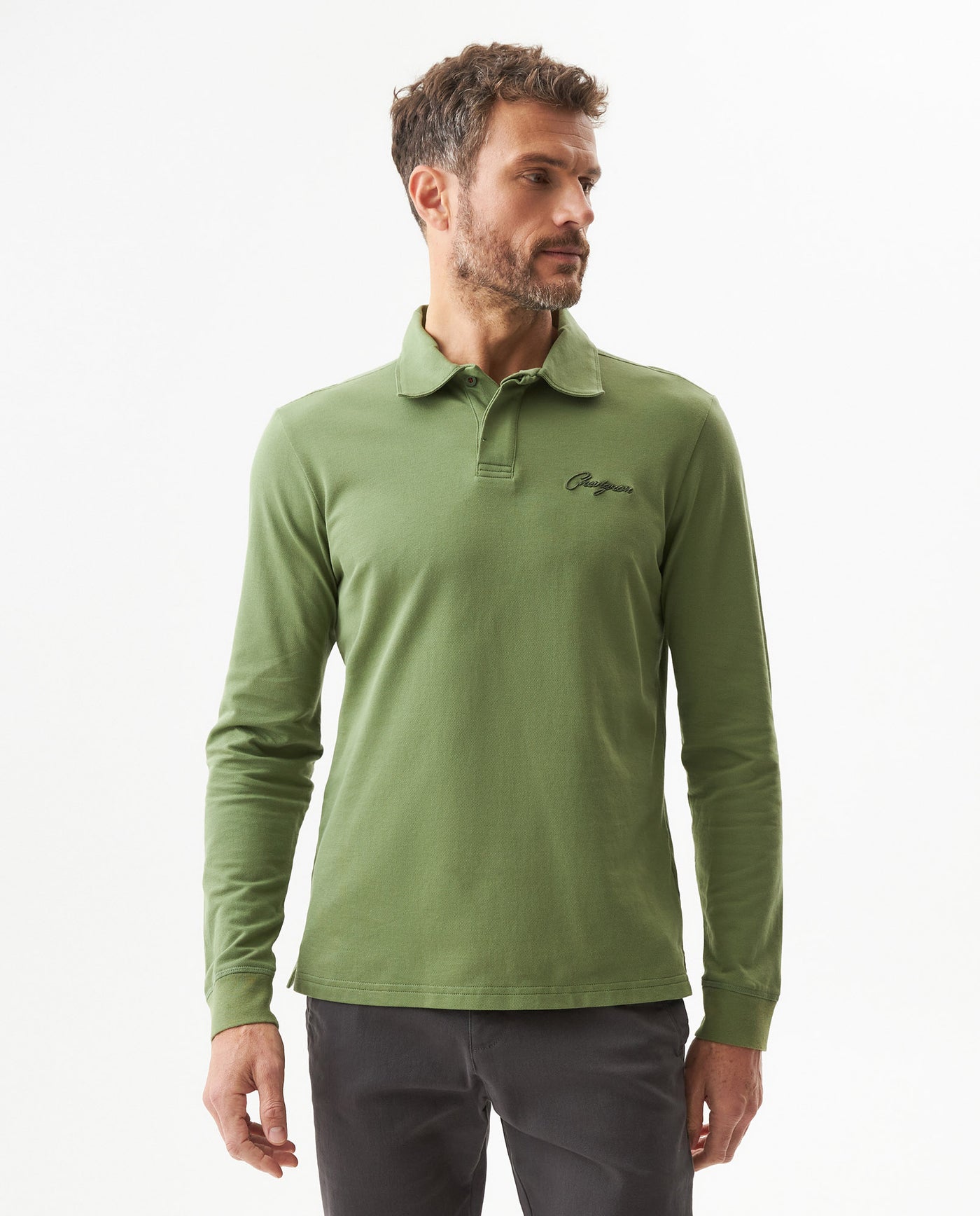 Men's Long Sleeve Relaxed Fit Polo Shirt in Cotton-Polyester Blend, Dock 609G004 - 1