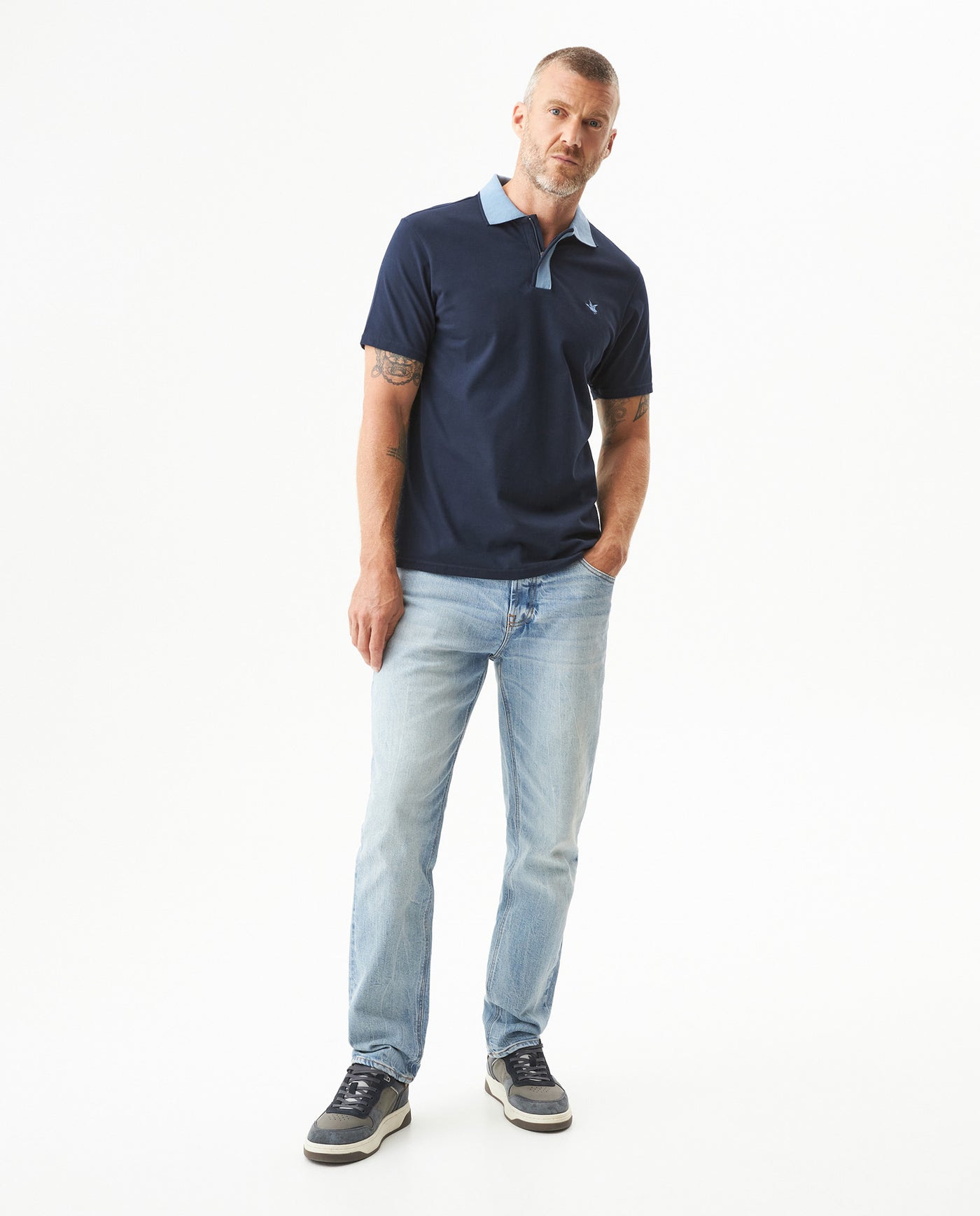 Men's Slim Fit Polo Shirt in Cotton Stretch Blend, Weathered - 3