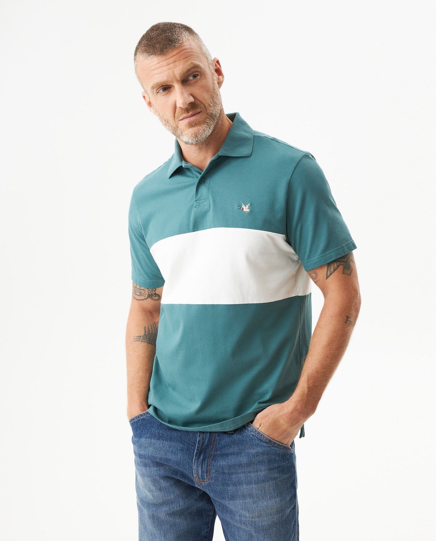 Men's Relaxed Fit Short Sleeve Polo Shirt in Cotton Stretch Blend, Harborline 609G007 - 1